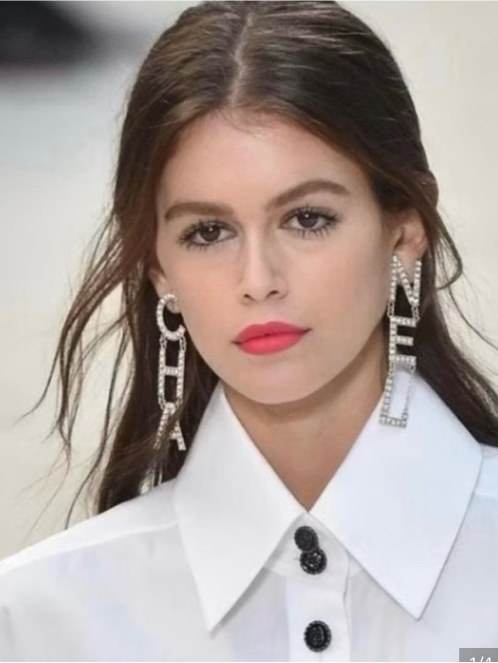 C HANEL Crystal Logo Drop Earrings - Silver Tone